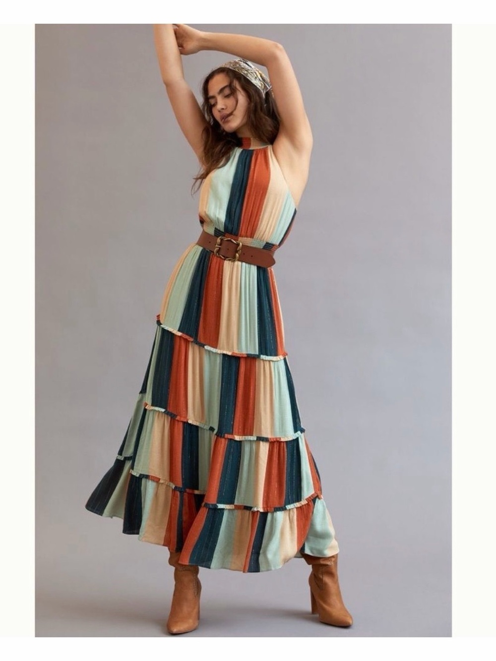 NWT Anthropologie Farm Rio Colorblocked Shimmer Maxi Dress